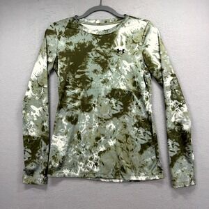 Under Armour T-Shirt Top Womens XS Green Velocity Tie Dye Camo Long Sleeve Loose